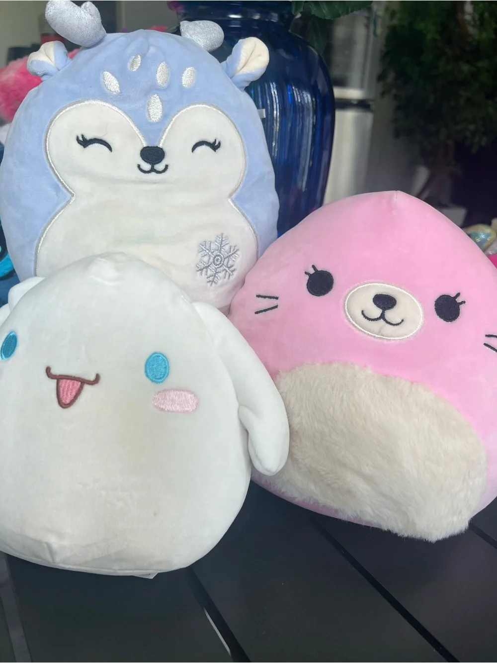Blue Deer, Pink Seal and White Character Plush Trio - Soft Small Pet Plushies